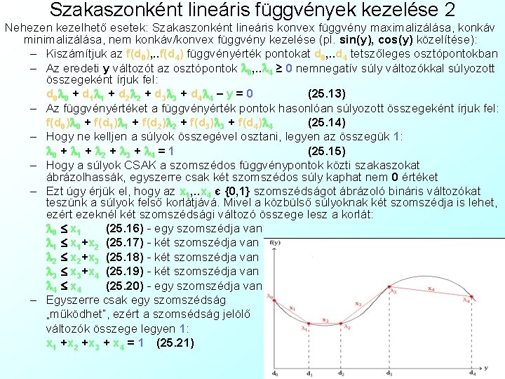 Szakaszonként lineáris függvények kezelése 2 Nehezen kezelhető esetek: Szakaszonként lineáris konvex függvény maximalizálása, konkáv