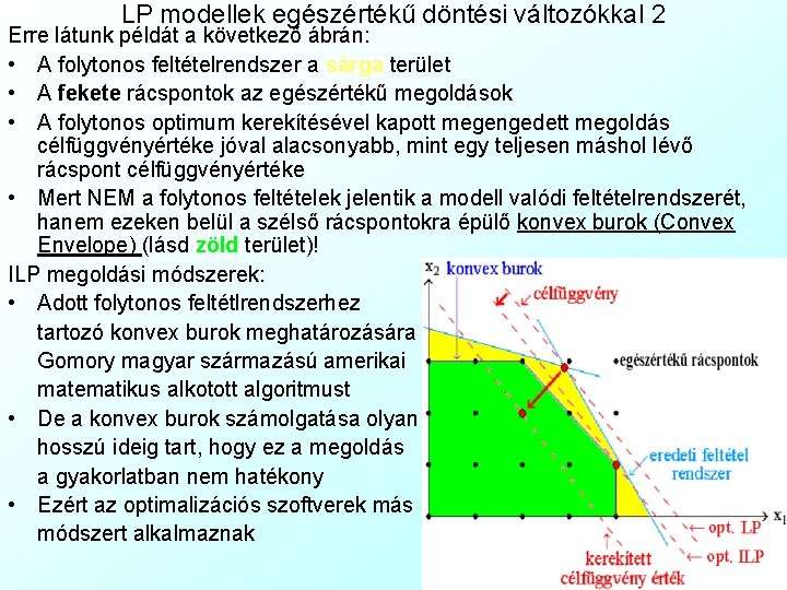 LP modellek egészértékű döntési változókkal 2 Erre látunk példát a következő ábrán: • A