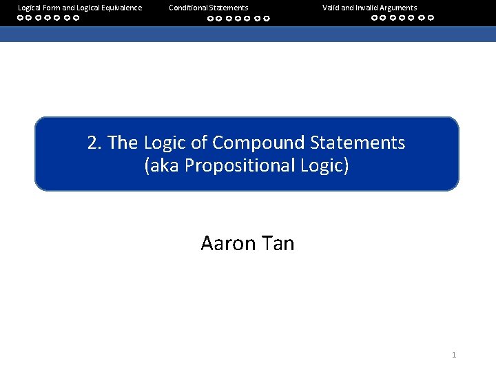 Logical Form and Logical Equivalence Conditional Statements Valid and Invalid Arguments 2. 2. The