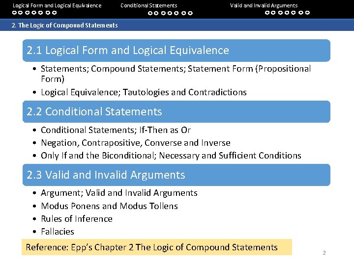 Logical Form and Logical Equivalence Conditional Statements Valid and Invalid Arguments 2. The Logic