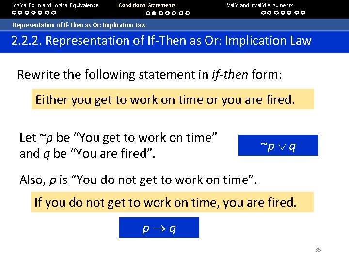 Logical Form and Logical Equivalence Conditional Statements Valid and Invalid Arguments Representation of If-Then