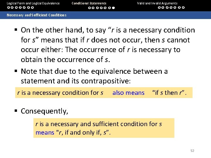 Logical Form and Logical Equivalence Conditional Statements Valid and Invalid Arguments Necessary and Sufficient