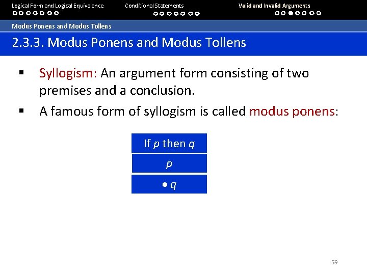 Logical Form and Logical Equivalence Conditional Statements Valid and Invalid Arguments Modus Ponens and