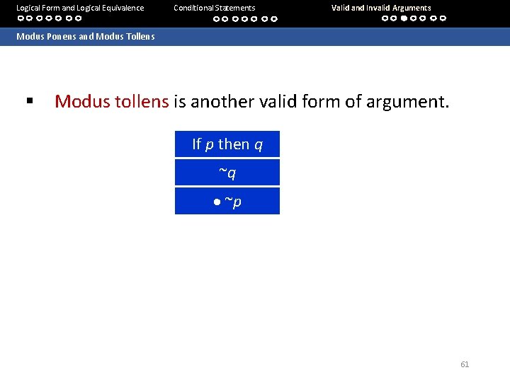 Logical Form and Logical Equivalence Conditional Statements Valid and Invalid Arguments Modus Ponens and