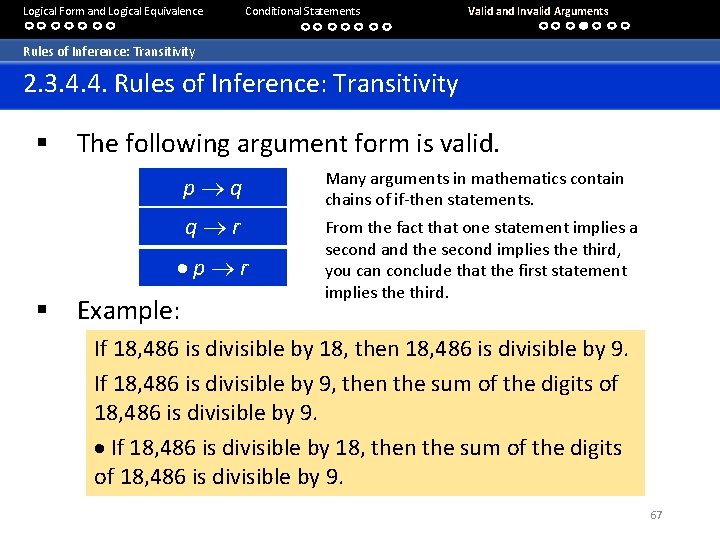 Logical Form and Logical Equivalence Conditional Statements Valid and Invalid Arguments Rules of Inference: