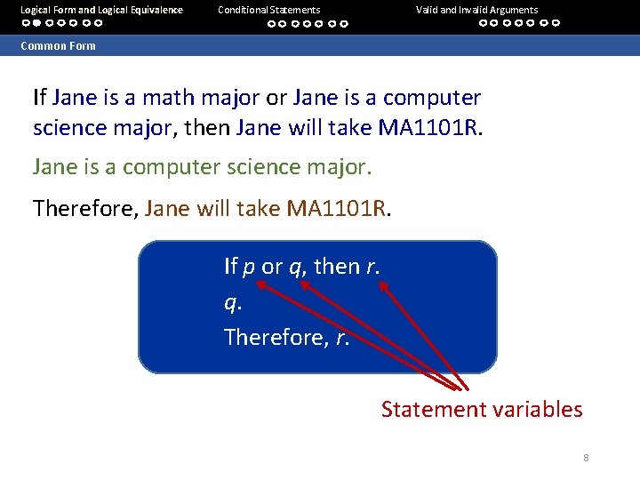 Logical Form and Logical Equivalence Conditional Statements Valid and Invalid Arguments Common Form If