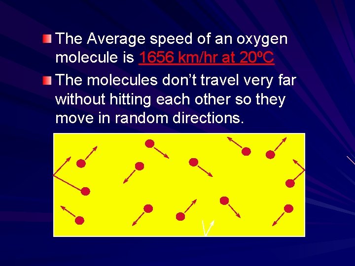 The Average speed of an oxygen molecule is 1656 km/hr at 20ºC The molecules The Average speed of an oxygen molecule is 1656 km/hr at 20ºC The molecules
