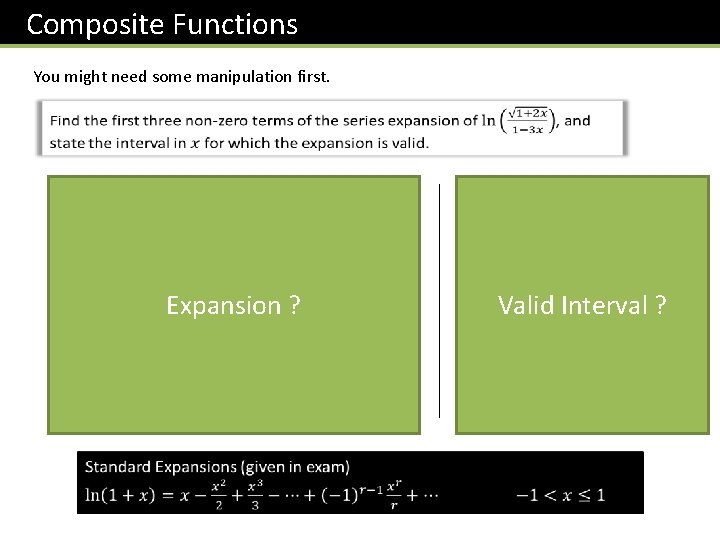Composite Functions You might need some manipulation first. Expansion ? Valid Interval ? 