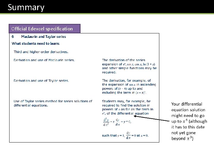 Summary Official Edexcel specification 