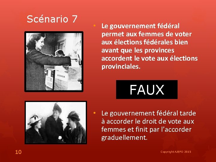 Scénario 7 • Le gouvernement fédéral permet aux femmes de voter aux élections fédérales