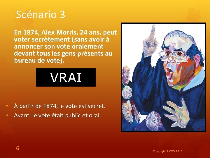 Scénario 3 • En 1874, Alex Morris, 24 ans, peut voter secrètement (sans avoir