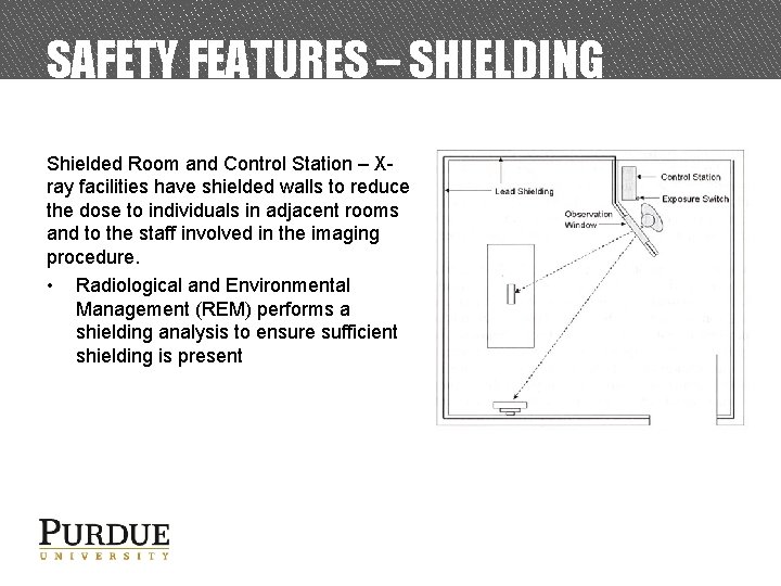 SAFETY FEATURES – SHIELDING Shielded Room and Control Station – Xray facilities have shielded