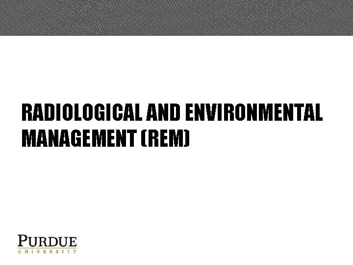 RADIOLOGICAL AND ENVIRONMENTAL MANAGEMENT (REM) 