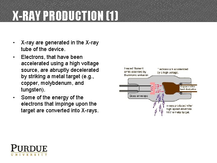 X-RAY PRODUCTION (1) • • • X-ray are generated in the X-ray tube of