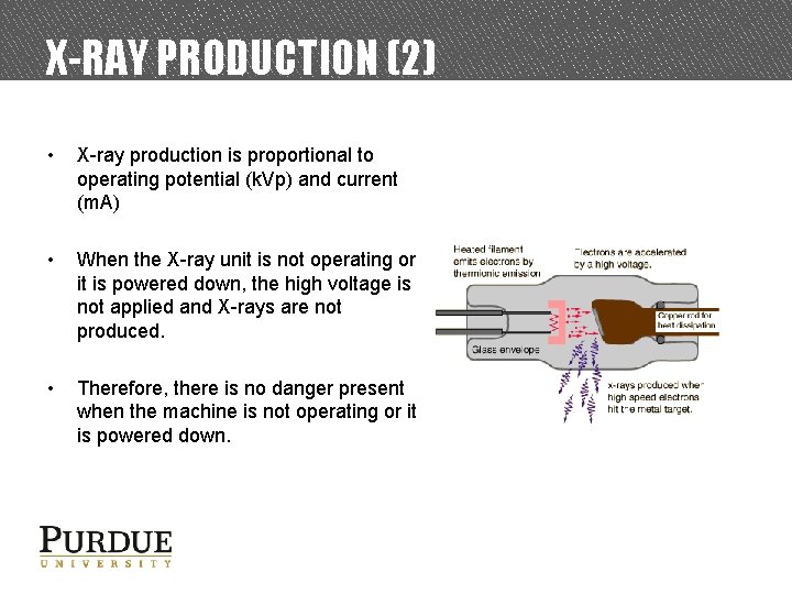 X-RAY PRODUCTION (2) • X-ray production is proportional to operating potential (k. Vp) and