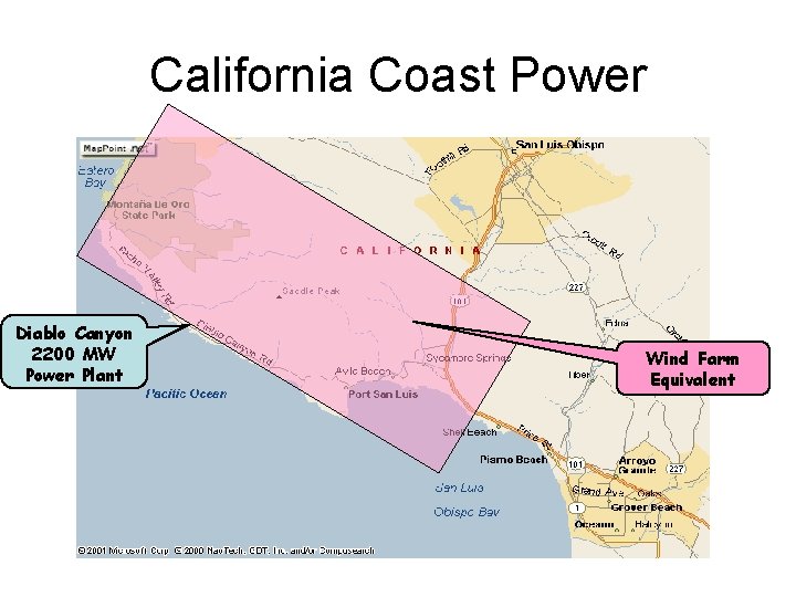 California Coast Power Diablo Canyon 2200 MW Power Plant Wind Farm Equivalent 