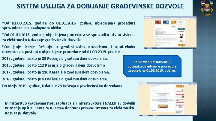SISTEM USLUGA ZA DOBIJANJE GRAĐEVINSKE DOZVOLE *Od 01. 03. 2015. godine do 01. 2016.