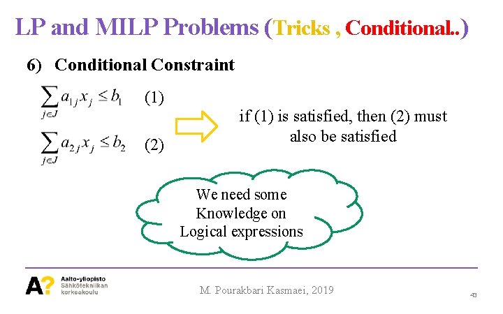 LP and MILP Problems (Tricks , Conditional. . ) 6) Conditional Constraint (1) (2)