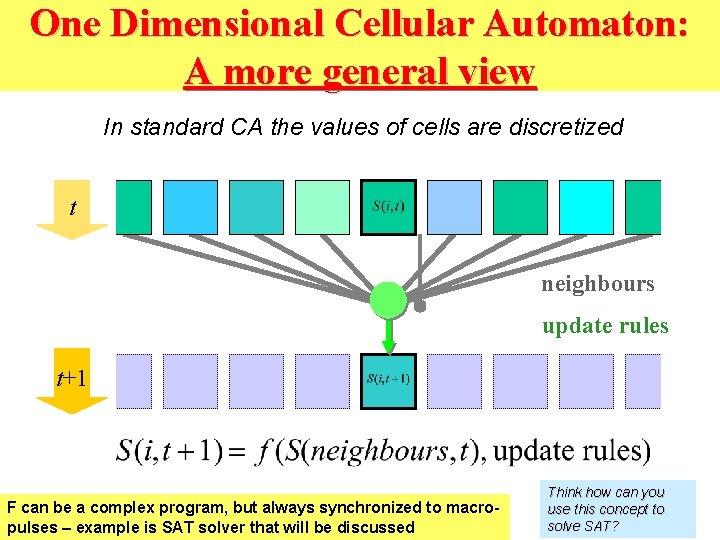 One Dimensional Cellular Automaton: A more general view In standard CA the values of