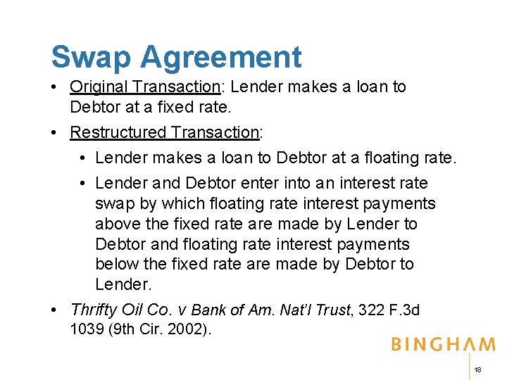 Swap Agreement • Original Transaction: Lender makes a loan to Debtor at a fixed