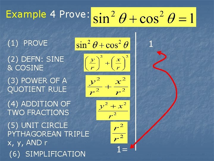 Example 4 Prove: 1 (1) PROVE (2) DEFN: SINE & COSINE (3) POWER OF
