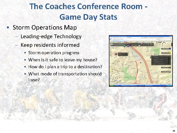 The Coaches Conference Room Game Day Stats • Storm Operations Map – Leading-edge Technology
