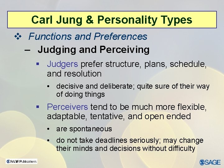 Carl Jung & Personality Types v Functions and Preferences – Judging and Perceiving §