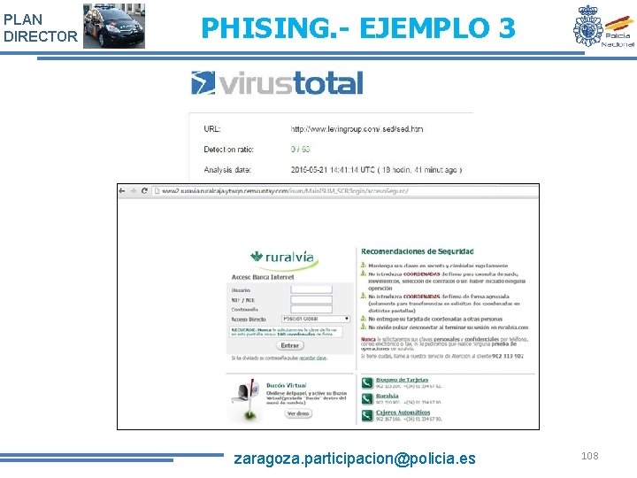 PLAN DIRECTOR PHISING. - EJEMPLO 3 zaragoza. participacion@policia. es 108 