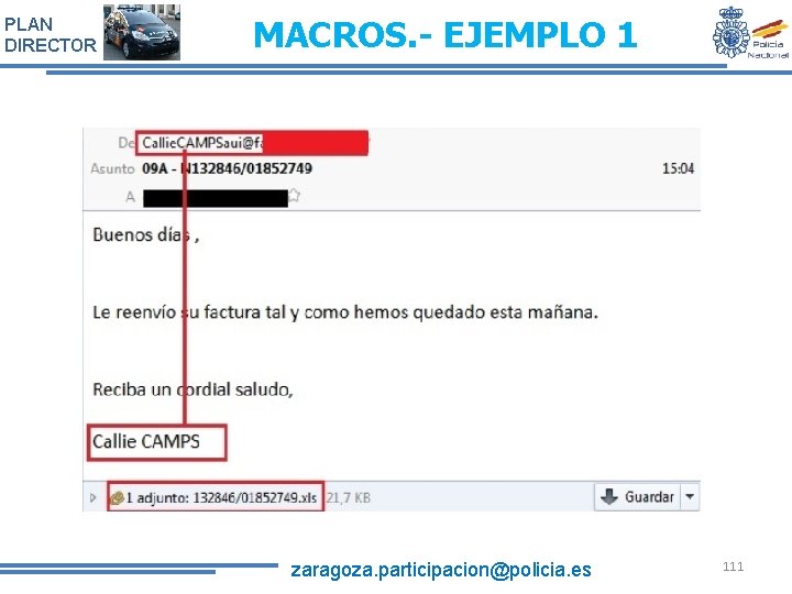 PLAN DIRECTOR MACROS. - EJEMPLO 1 zaragoza. participacion@policia. es 111 