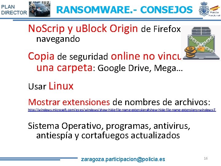 PLAN DIRECTOR RANSOMWARE. - CONSEJOS No. Scrip y u. Block Origin de Firefox navegando