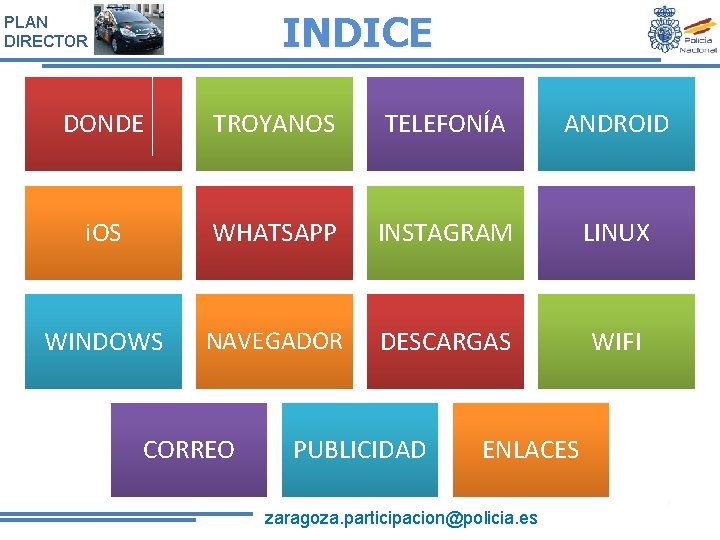 INDICE PLAN DIRECTOR DONDE TROYANOS TELEFONÍA ANDROID i. OS WHATSAPP INSTAGRAM LINUX WINDOWS NAVEGADOR