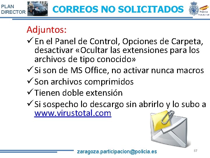 PLAN DIRECTOR CORREOS NO SOLICITADOS Adjuntos: ü En el Panel de Control, Opciones de