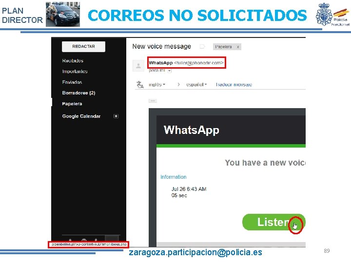 PLAN DIRECTOR CORREOS NO SOLICITADOS zaragoza. participacion@policia. es 89 