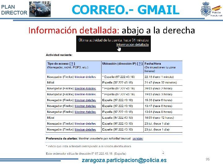 PLAN DIRECTOR CORREO. - GMAIL Información detallada: abajo a la derecha zaragoza. participacion@policia. es