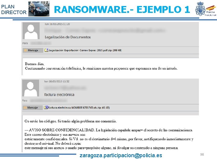 PLAN DIRECTOR RANSOMWARE. - EJEMPLO 1 zaragoza. participacion@policia. es 98 