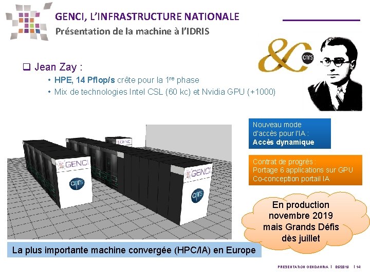 GENCI, L’INFRASTRUCTURE NATIONALE Présentation de la machine à l’IDRIS q Jean Zay : •