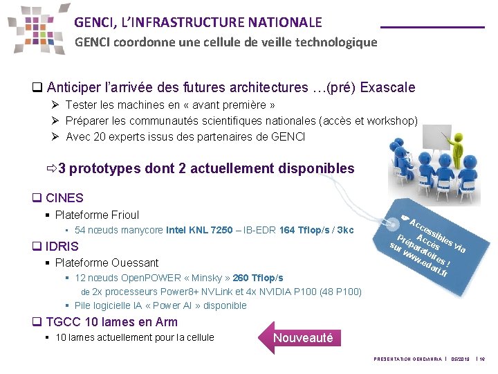 GENCI, L’INFRASTRUCTURE NATIONALE GENCI coordonne une cellule de veille technologique q Anticiper l’arrivée des