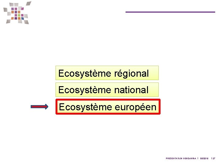 Ecosystème régional Ecosystème national Ecosystème européen PRÉSENTATION GENCI/INRIA l 05/2019 l 27 