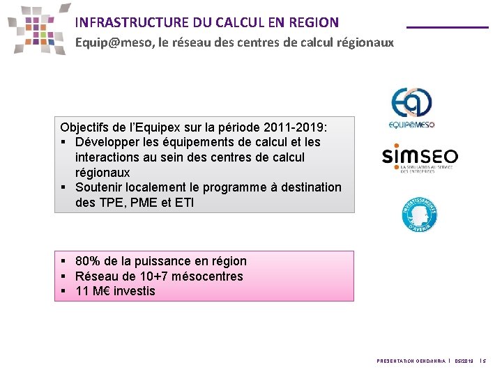 INFRASTRUCTURE DU CALCUL EN REGION Equip@meso, le réseau des centres de calcul régionaux Objectifs