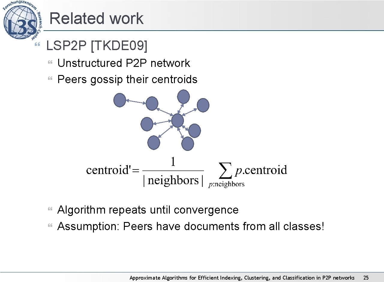 Related work LSP 2 P [TKDE 09] Unstructured P 2 P network Peers gossip