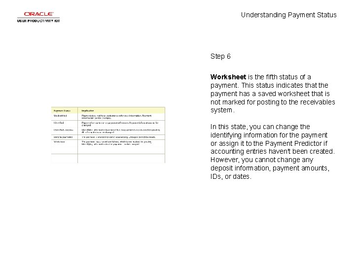 Understanding Payment Status Step 6 Worksheet is the fifth status of a payment. This