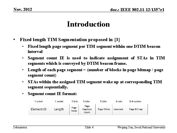 Nov. 2012 doc. : IEEE 802. 11 -12/1357 r 1 Introduction • Fixed length