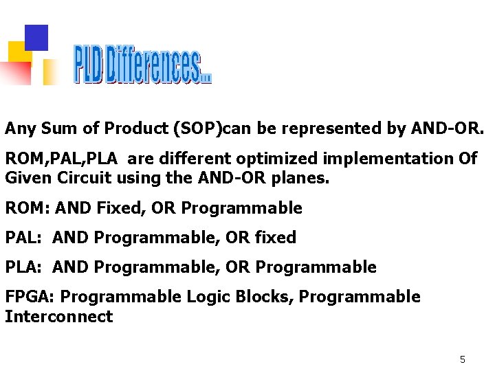 Any Sum of Product (SOP)can be represented by AND-OR. ROM, PAL, PLA are different