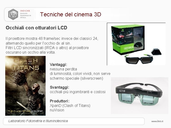 Tecniche del cinema 3 D Occhiali con otturatori LCD Il proiettore mostra 48 frame/sec