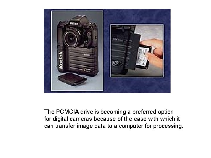 The PCMCIA drive is becoming a preferred option for digital cameras because of the