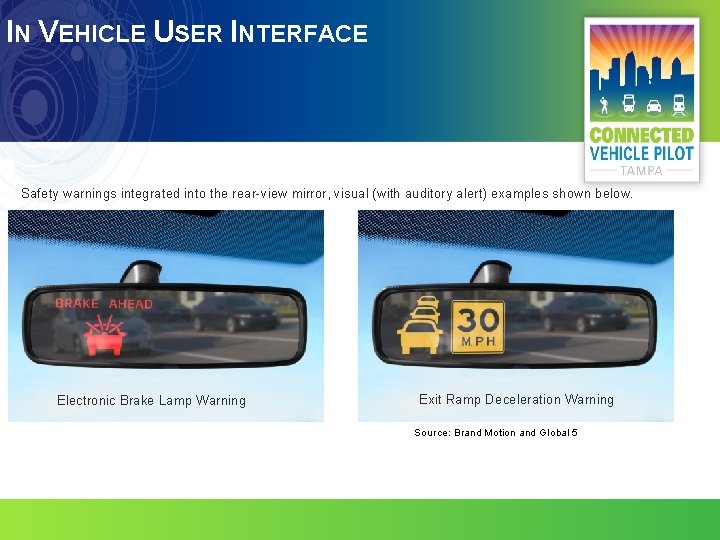 IN VEHICLE USER INTERFACE Safety warnings integrated into the rear-view mirror, visual (with auditory