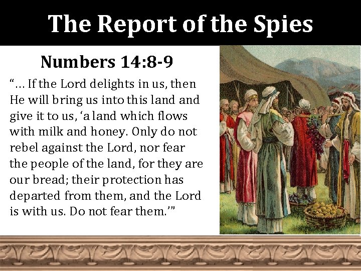 The Report of the Spies Numbers 14: 8 -9 “… If the Lord delights