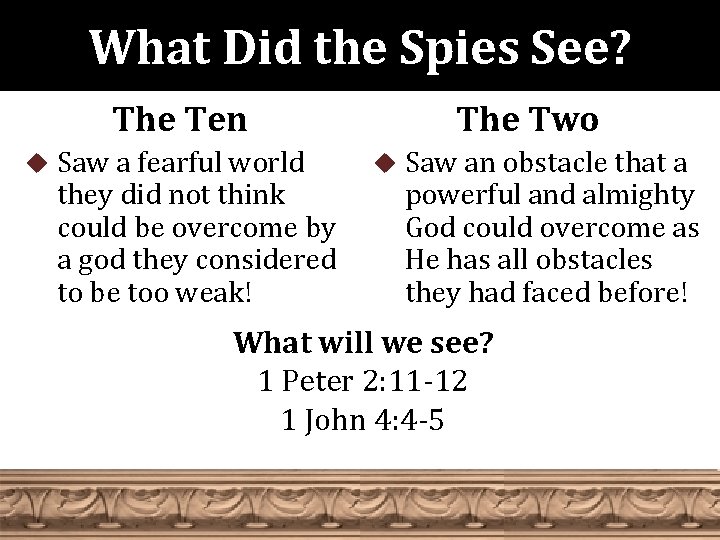 What Did the Spies See? The Ten u Saw a fearful world they did