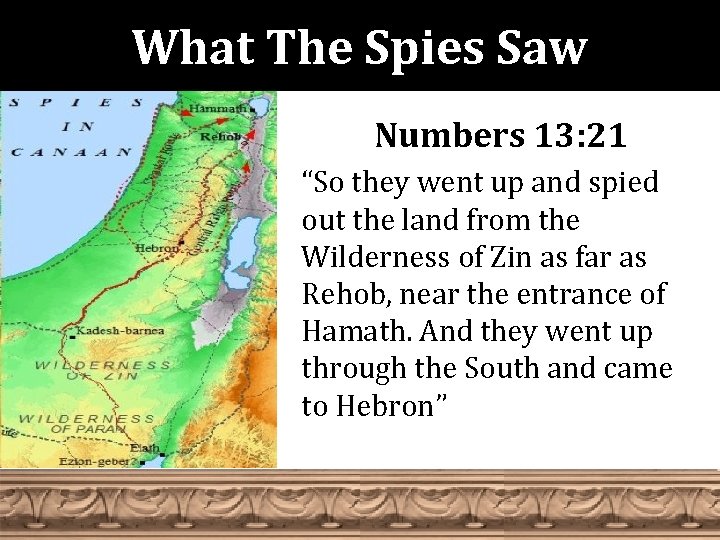 What The Spies Saw Numbers 13: 21 “So they went up and spied out