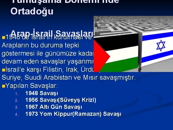Yumuşama Dönemi’nde Ortadoğu Arap-İsrail Savaşları İsrail’in kurulması ve n 1948’de Arapların bu duruma tepki